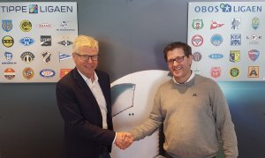 Leif Øverland i Norsk Toppfotball og Jørgen Andreassen i Netlife Research. Foto: Thomas Torjusen